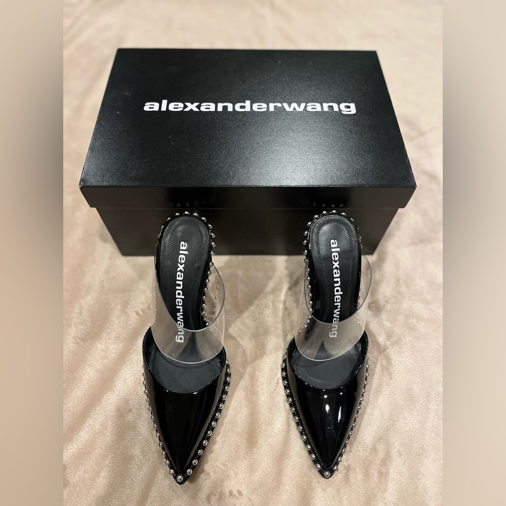 Alexander Wang Rina Studded Clear Strap Pointed Toe Mule